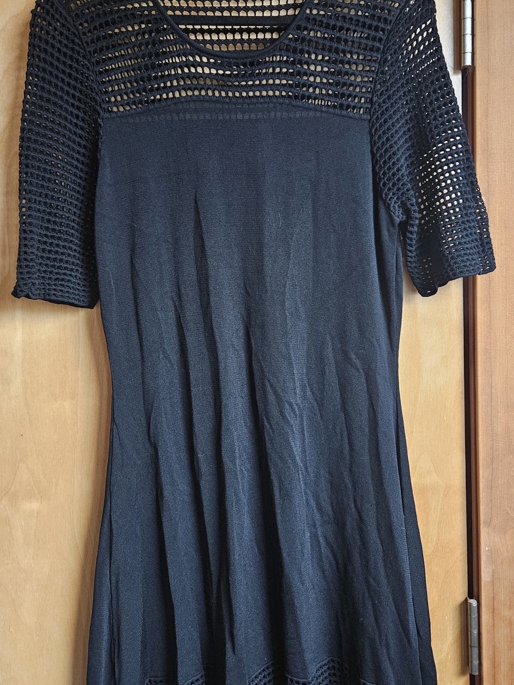 Nanette Lepore Black Crochet Yoke Short Sleeve Women's Dress